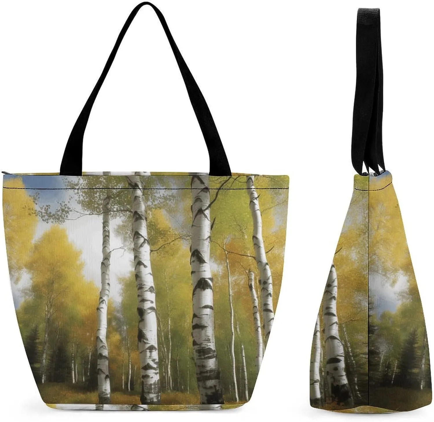 Tote Bag for Women Shoulder Bag with Zipper Birch Trees Handbag for Travel Work Grocery Bag
