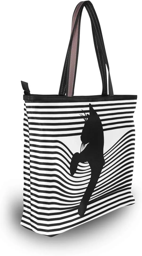 Tote Bag for Women with Zipper and Pockets,Polyester Tote Bag Pattern Tote Purse Women Handbag