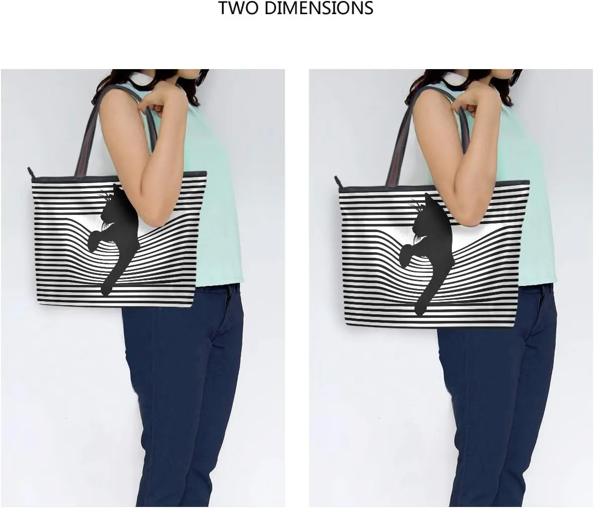 Tote Bag for Women with Zipper and Pockets,Polyester Tote Bag Pattern Tote Purse Women Handbag