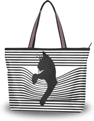 Tote Bag for Women with Zipper and Pockets,Polyester Tote Bag Pattern Tote Purse Women Handbag