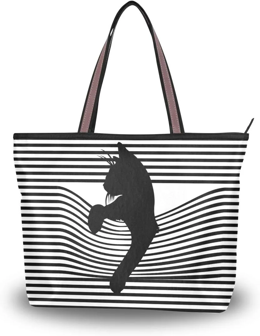 Tote Bag for Women with Zipper and Pockets,Polyester Tote Bag Pattern Tote Purse Women Handbag