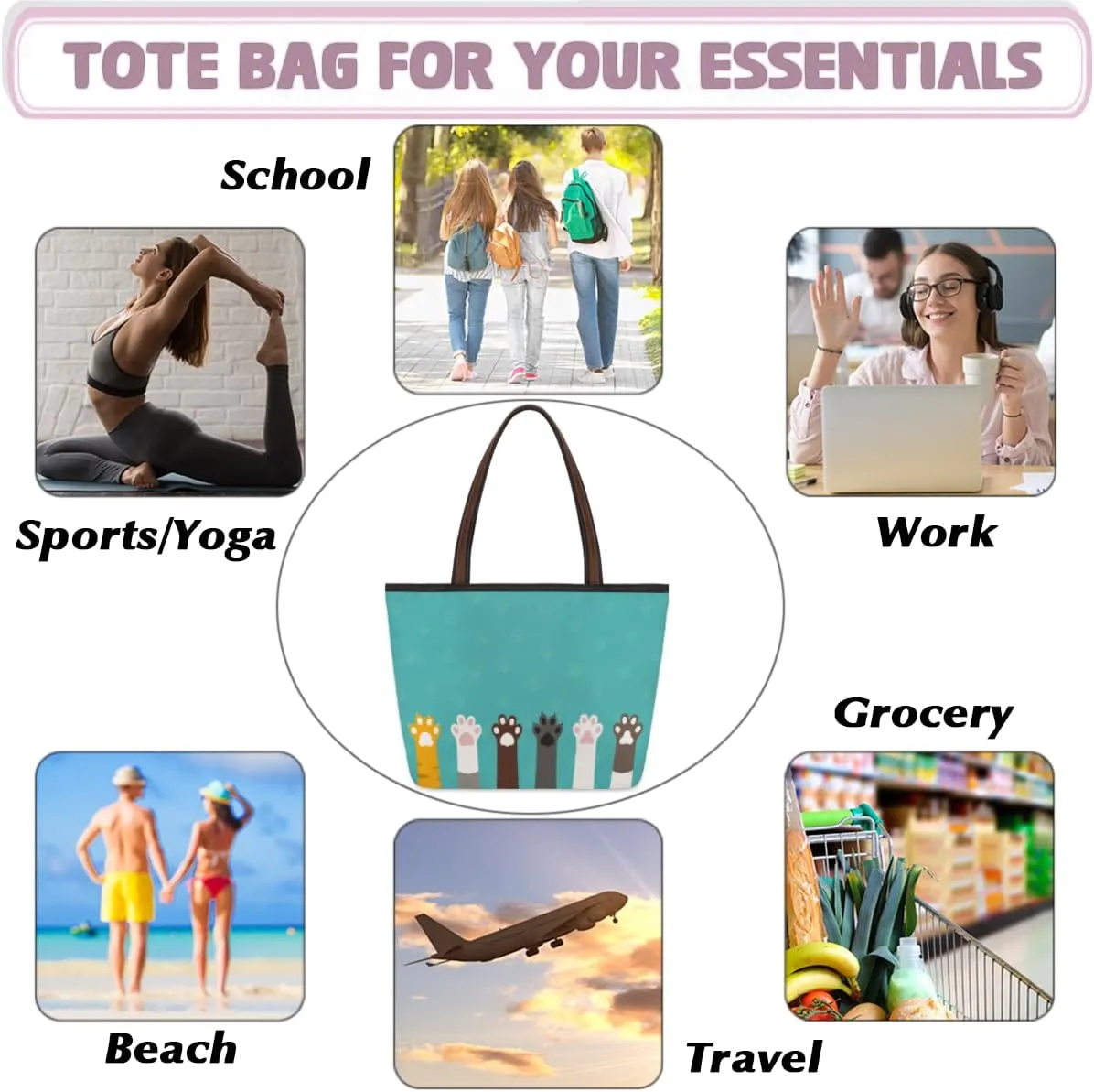 Tote Bag for Women with Zipper Large Capacity Top Handle Casual Shoulder Bag Handbag Reusable Shopping