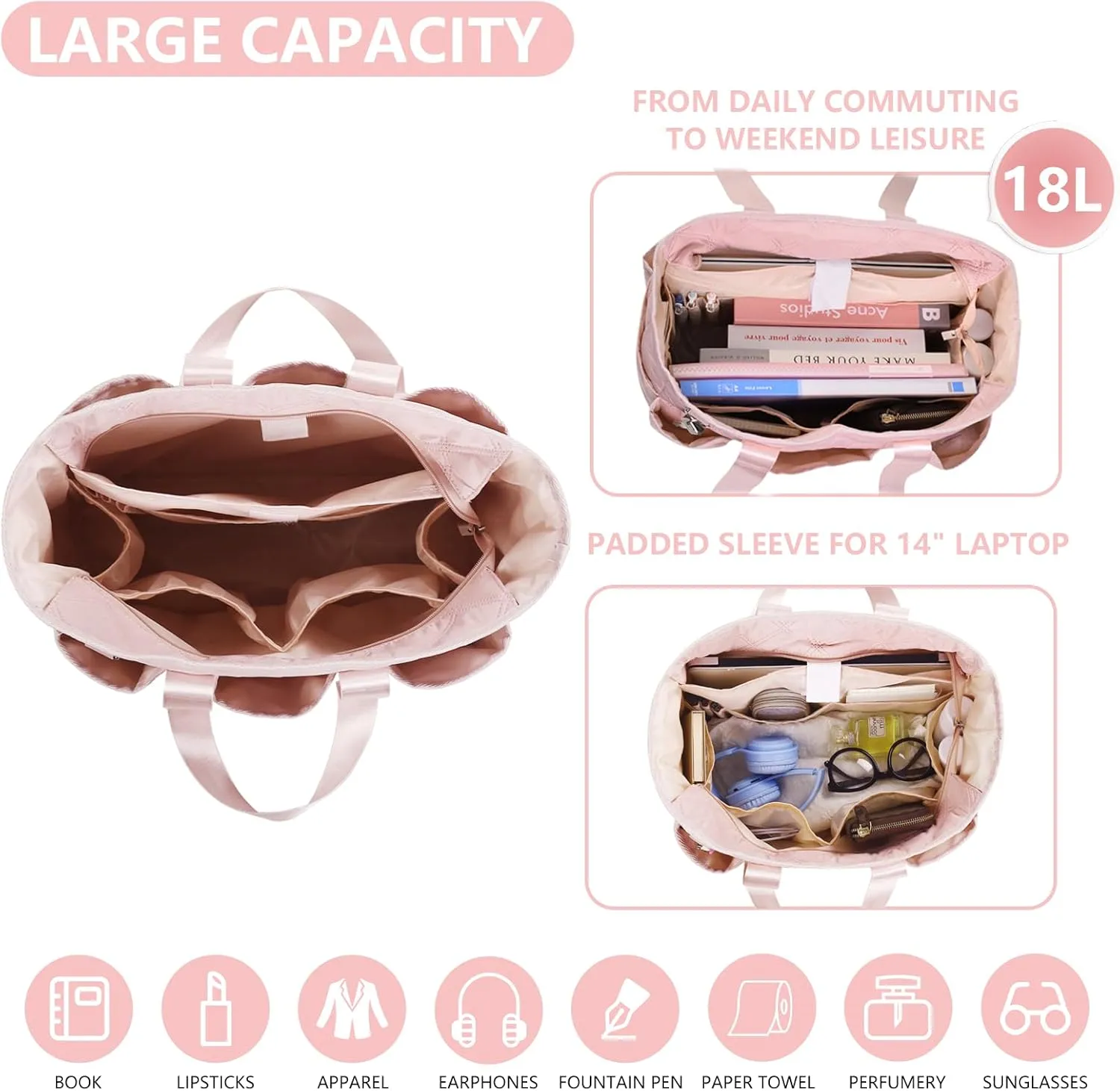 Tote Bag for Women with Zipper - Teacher, Nursing & Travel Weekender Work Bag