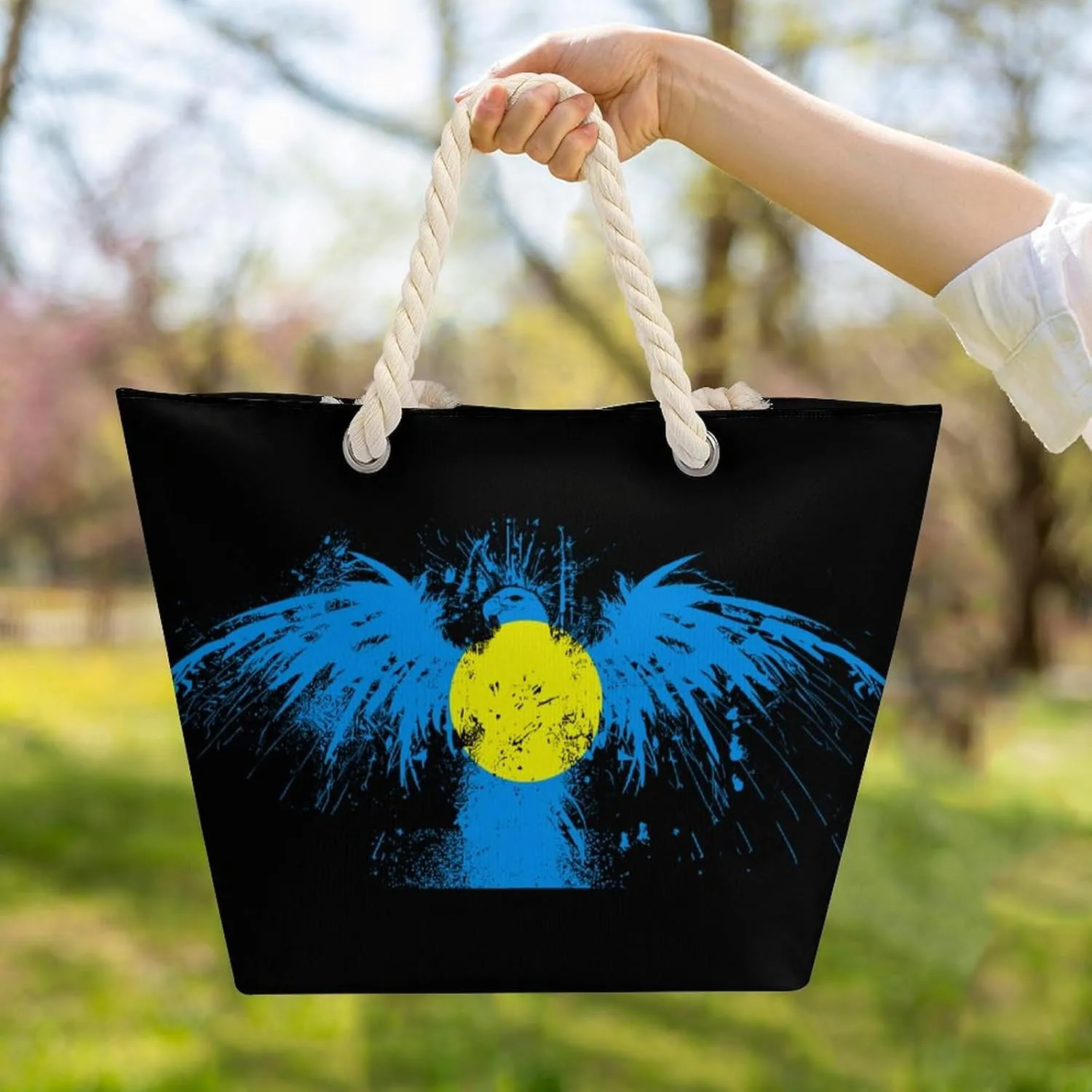 Tote Bag Large Handles Beach Bag with Zipper for Shopping Groceries Travel Outdoors Swim Pool Bag
