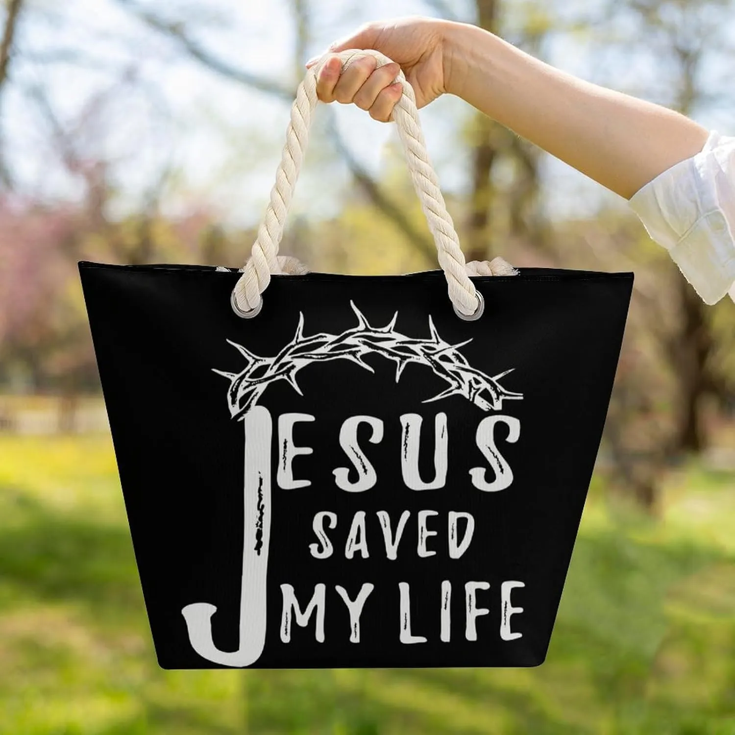Tote Bag Large Handles Beach Bag with Zipper for Shopping Groceries Travel Outdoors Swim Pool Bag