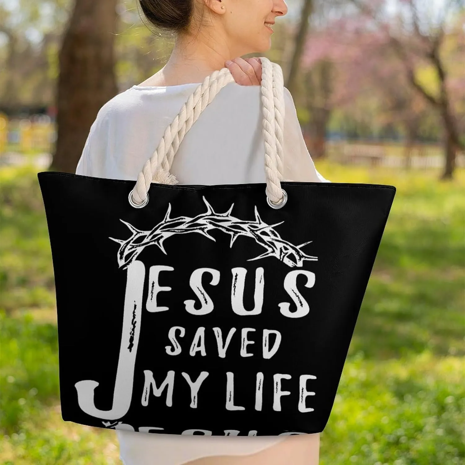 Tote Bag Large Handles Beach Bag with Zipper for Shopping Groceries Travel Outdoors Swim Pool Bag