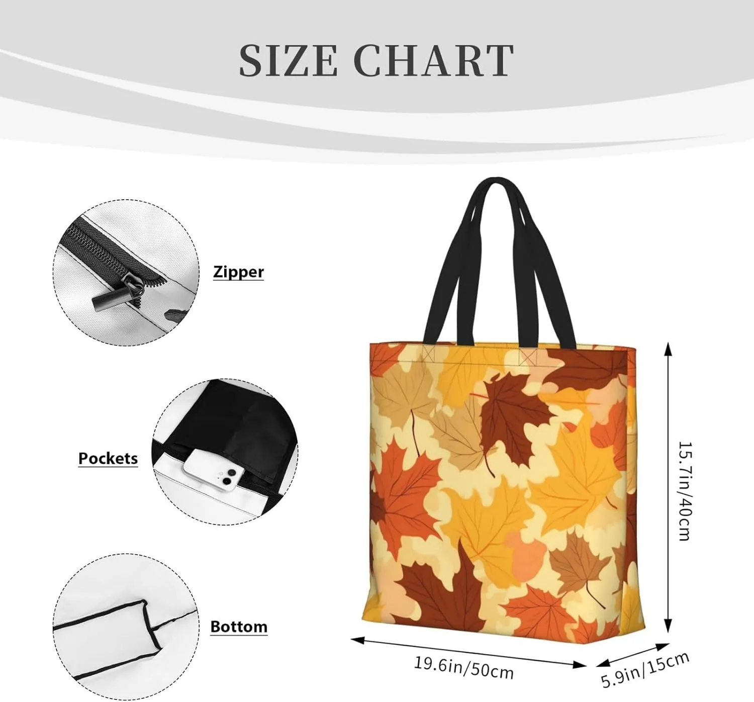 Tote Bag with Zipper Pockets,Large Capacity Shopping Bag,Casual Shoulder Bag for shopping Work Gym