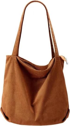 Tote Bag Women Men Vintage 2025 Corduroy Shoulder Bag Simple Stylish Handbag Fall Winter Large Capacity Zip
