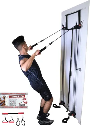 Tower 200, Complete Gym, Door, Gym, Body Building, Workout Equipment Doorway Fitness, Exercise Bands, Resistance Bands Set Men Weight Loss, Body Tower, x Factor, Anti Aging, Women, Free Straight bar