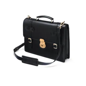 Traditional Leather Briefcase With Brass Lock - Black