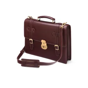Traditional Leather Briefcase With Brass Lock - Dark Tan