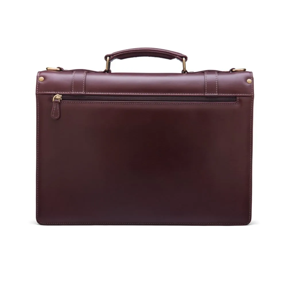 Traditional Leather Briefcase With Brass Lock - Dark Tan