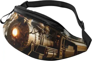 Train and Railway Printed Waist Bag for Men Women - Multifunctional Fanny Pack with Headphone Hole, Black, One Size, Casual Daypack