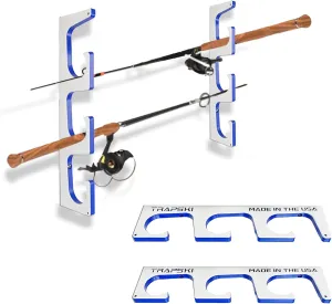 TRAPSKI Made in the USA Premium Fishing Rod/Pole Holder Rack Organizer | Wall or Boat Mounting Fishing Rod Rack | Marine Grade HDPE Plastic | Pole Holder for up to 3 Rods | Stackable