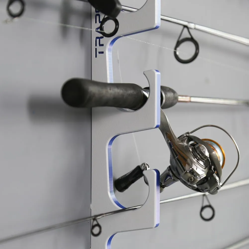 TRAPSKI Made in the USA Premium Fishing Rod/Pole Holder Rack Organizer | Wall or Boat Mounting Fishing Rod Rack | Marine Grade HDPE Plastic | Pole Holder for up to 3 Rods | Stackable