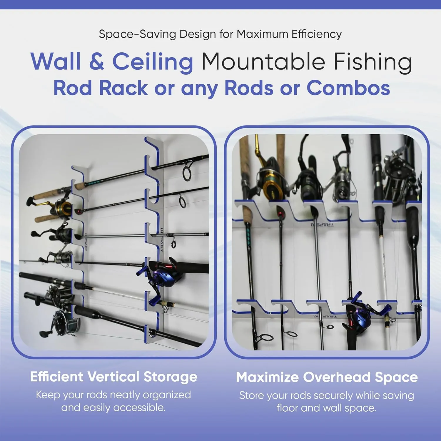TRAPSKI Made in the USA Premium Fishing Rod/Pole Holder Rack Organizer | Wall or Boat Mounting Fishing Rod Rack | Marine Grade HDPE Plastic | Pole Holder for up to 3 Rods | Stackable