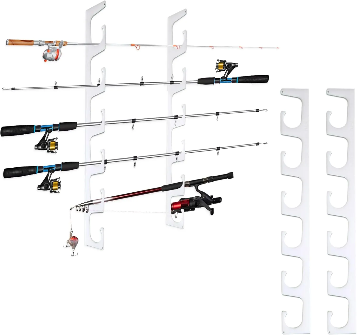 TRAPSKI Made in USA Fishing Rod/Pole Holder Rack Organizer | Wall or Ceiling Mounted Fishing Rod Rack | Marine Grade HDPE Plastic | Pole Holder for up to 6 Stackable