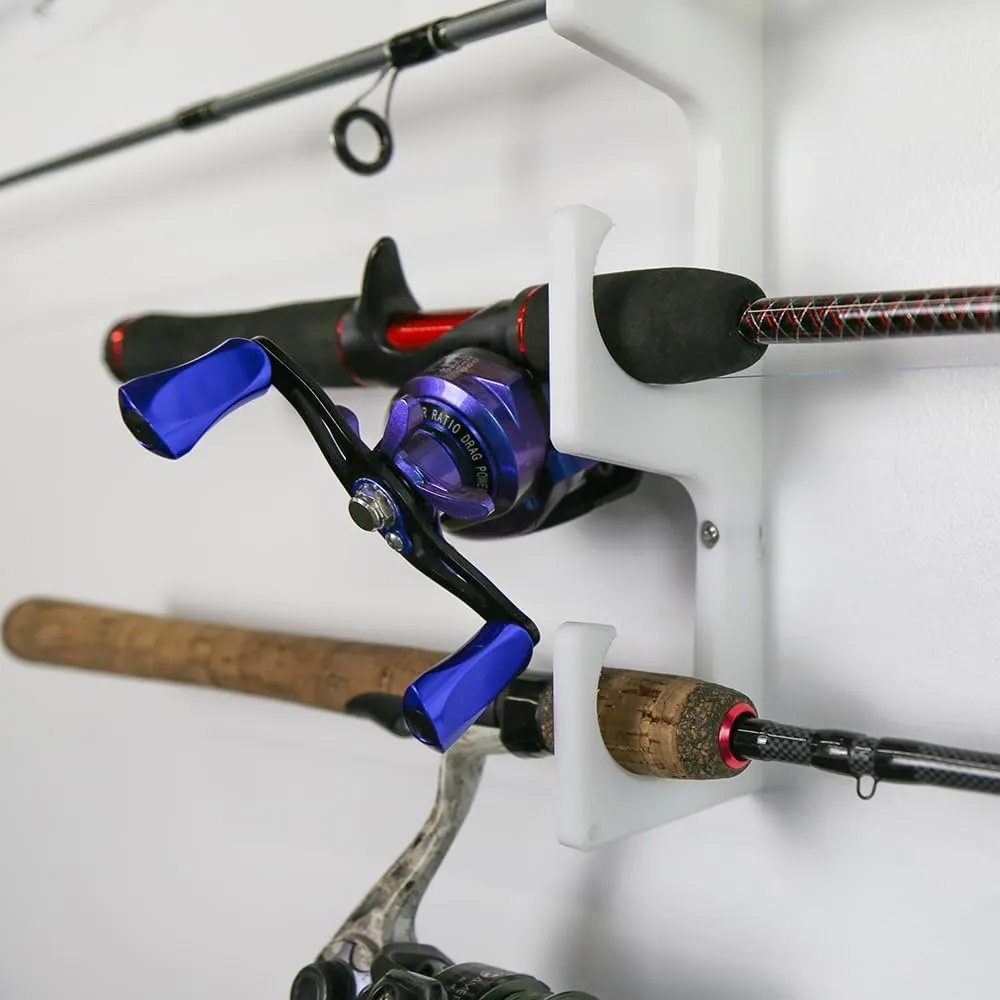 TRAPSKI Made in USA Fishing Rod/Pole Holder Rack Organizer | Wall or Ceiling Mounted Fishing Rod Rack | Marine Grade HDPE Plastic | Pole Holder for up to 6 Stackable