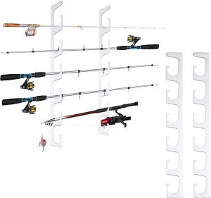 TRAPSKI Made in USA Fishing Rod/Pole Holder Rack Organizer | Wall or Ceiling Mounted Fishing Rod Rack | Marine Grade HDPE Plastic | Pole Holder for up to 6 Stackable