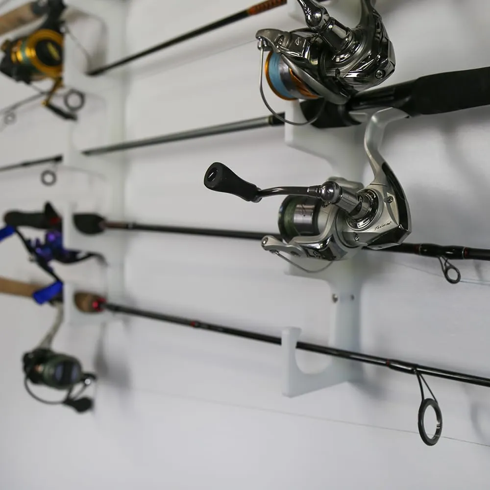 TRAPSKI Made in USA Fishing Rod/Pole Holder Rack Organizer | Wall or Ceiling Mounted Fishing Rod Rack | Marine Grade HDPE Plastic | Pole Holder for up to 6 Stackable
