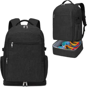 Travel Backpack with Expandable Shoe Department, 34L-42L Carry On Laptop Backpack Flight Approved Weekender Overnight Bag, Water Resistant Sports Gym Backpack for Men Women, Black