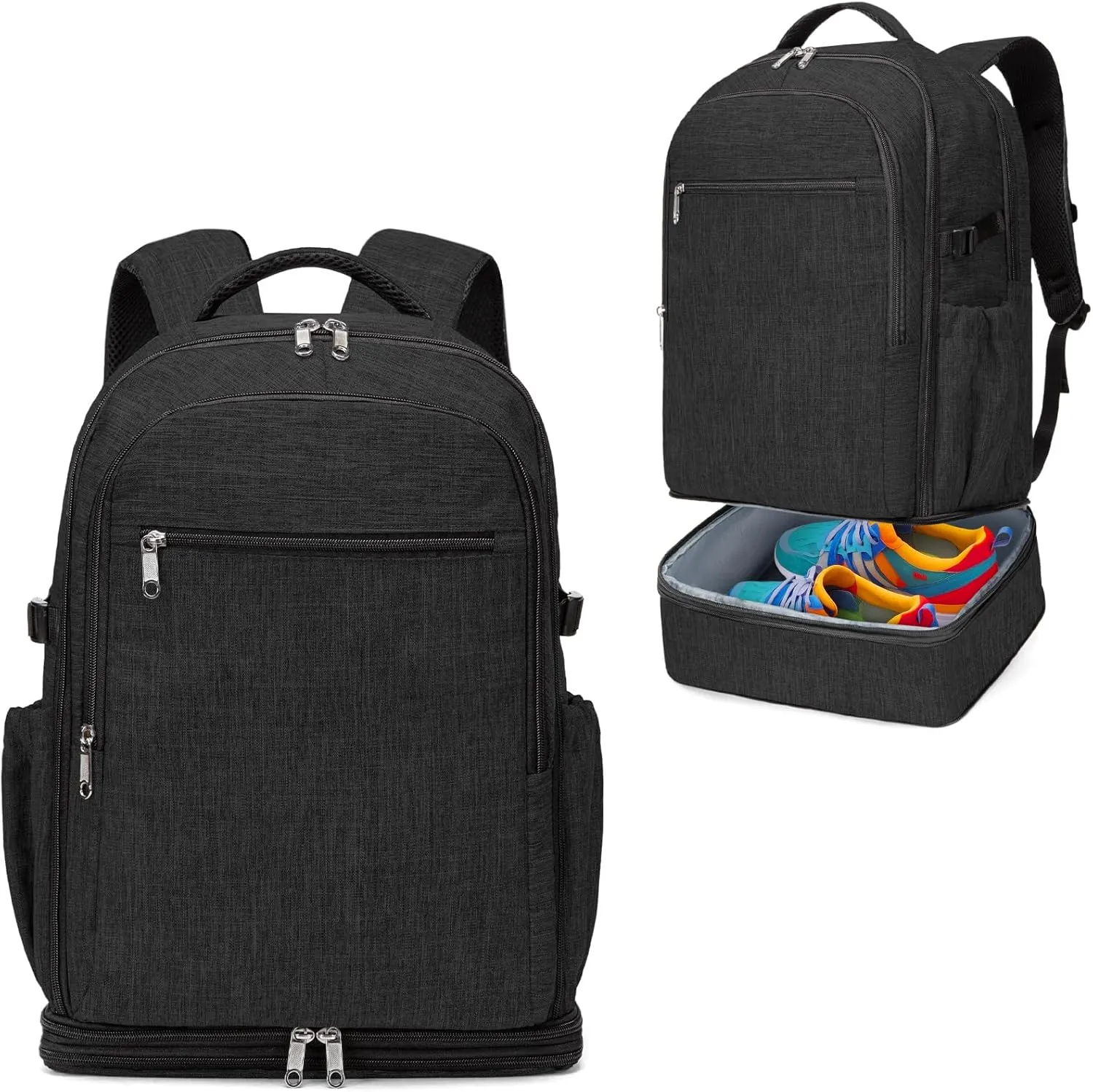 Travel Backpack with Expandable Shoe Department, 34L-42L Carry On Laptop Backpack Flight Approved Weekender Overnight Bag, Water Resistant Sports Gym Backpack for Men Women, Black