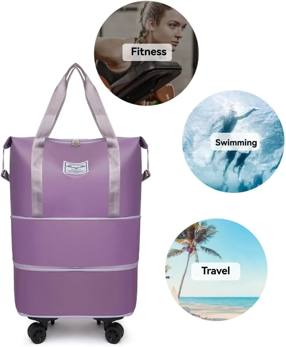 Travel Bag With Wheels, 2025 New Large Capacity Travel Bag - Universal Wheel Removable, Suitable For Business Trips And Travels, Can Be Carried By Hand, Shoulder, Or On Wheels (Purple)