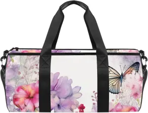 Travel Bag,Mens Gym Bag,Womens Gym Bag,Flowers Butterfly,Sports Bag
