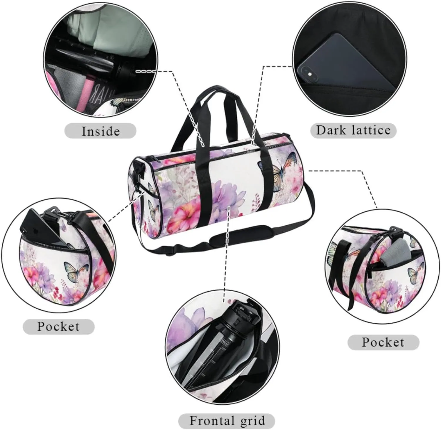Travel Bag,Mens Gym Bag,Womens Gym Bag,Flowers Butterfly,Sports Bag
