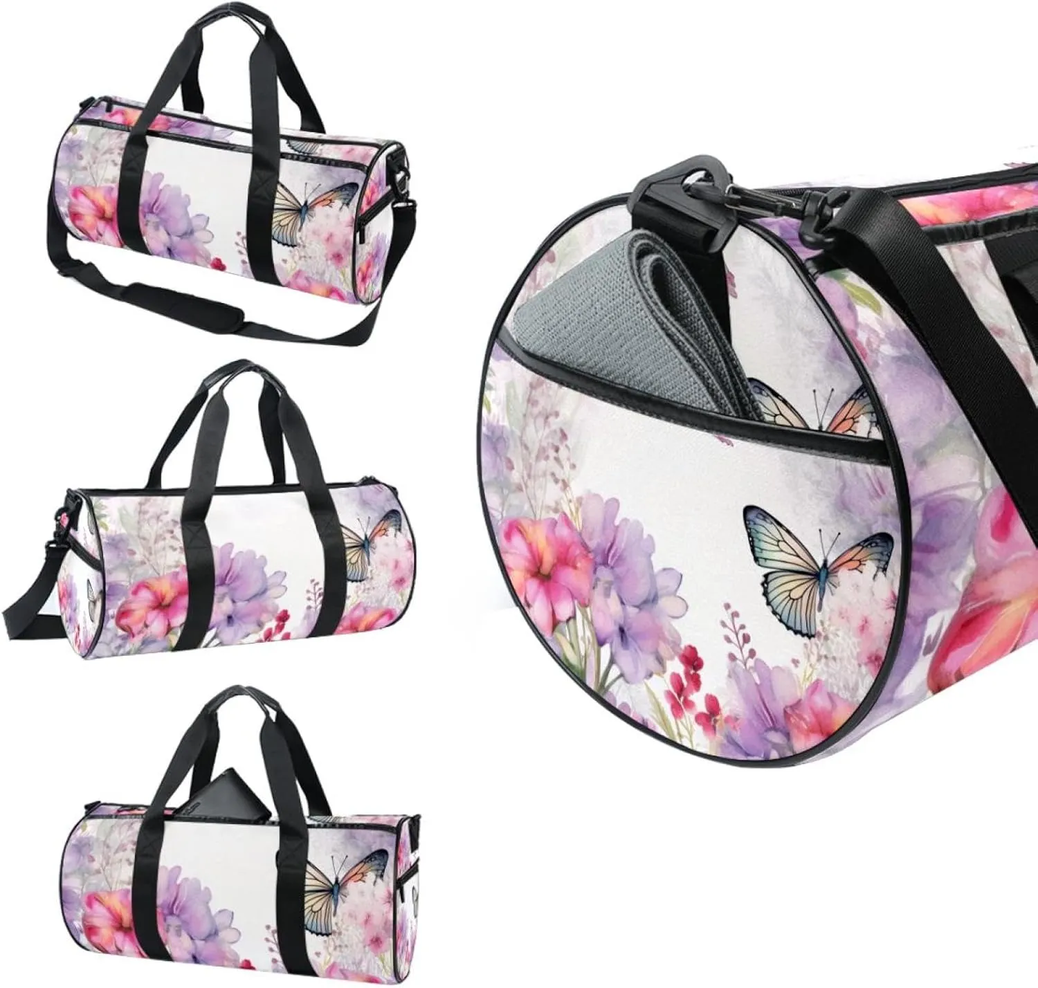 Travel Bag,Mens Gym Bag,Womens Gym Bag,Flowers Butterfly,Sports Bag