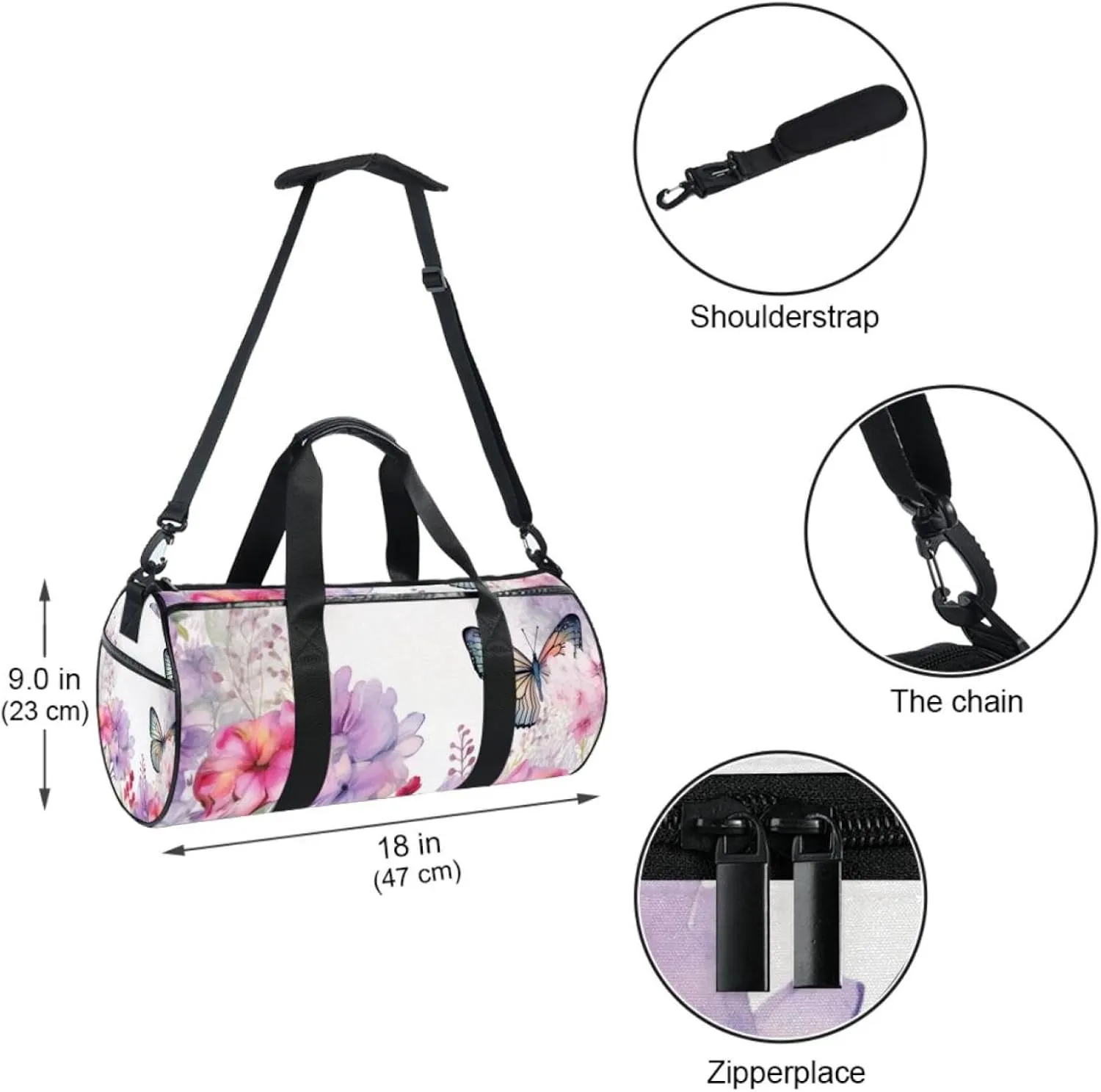Travel Bag,Mens Gym Bag,Womens Gym Bag,Flowers Butterfly,Sports Bag