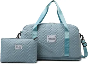 Travel Duffle Bag Weekender Bags for Women with Toiletry Bag Carry on Overnight Bag Gym Duffel Bag with Wet Pocket Hospital Bags for Labor and Delivery (sky blue)