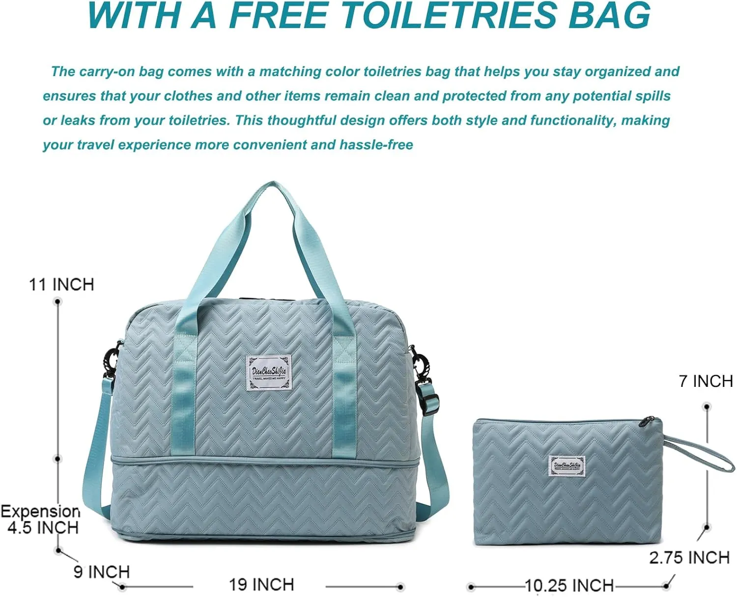 Travel Duffle Bag Weekender Bags for Women with Toiletry Bag Carry on Overnight Bag Gym Duffel Bag with Wet Pocket Hospital Bags for Labor and Delivery (sky blue)