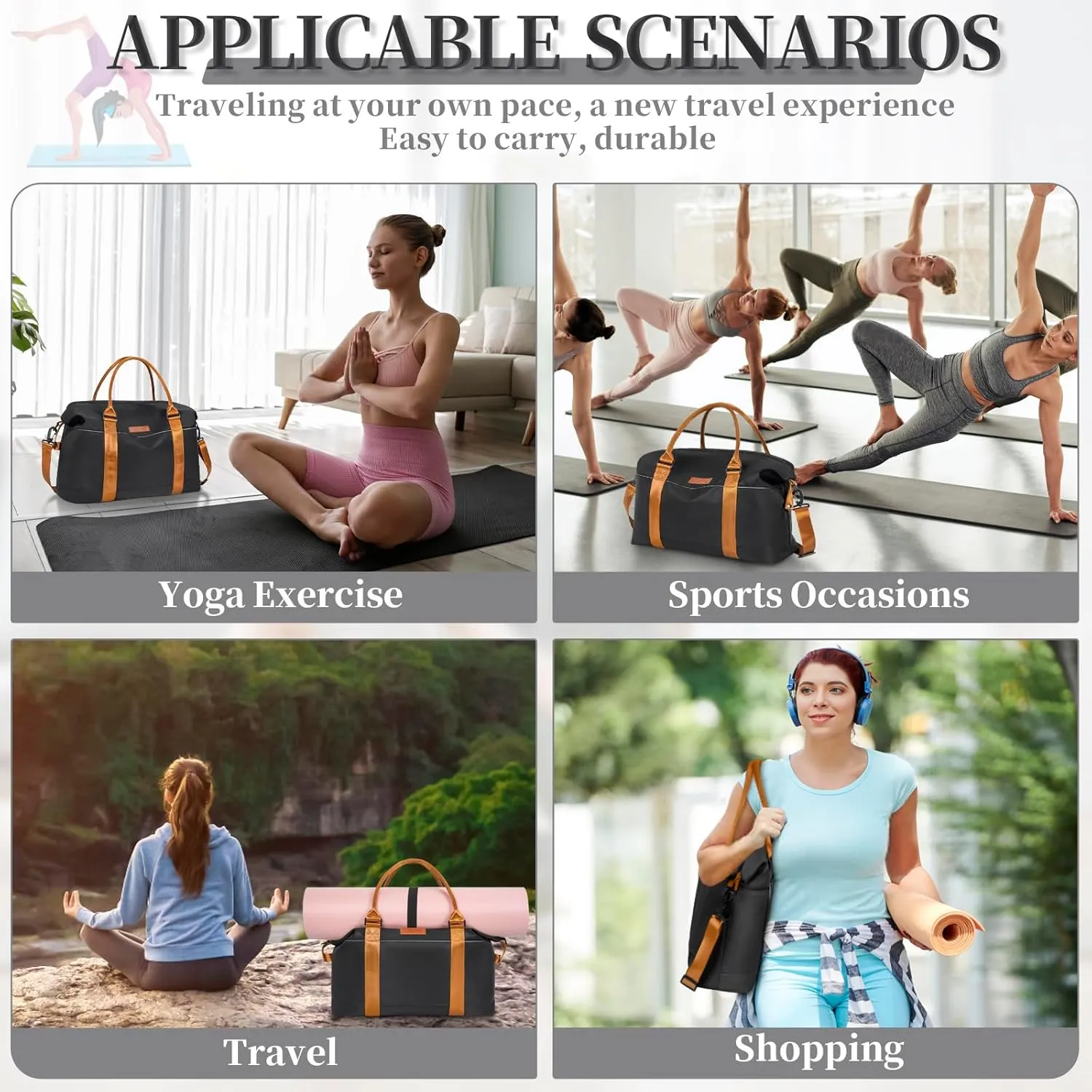 Travel Duffle, Waterproof Gym Weekender Overnight Tote Carry On with Luggage Sleeve, Dry Wet Pocket, Labor Delivery Hospital Bag
