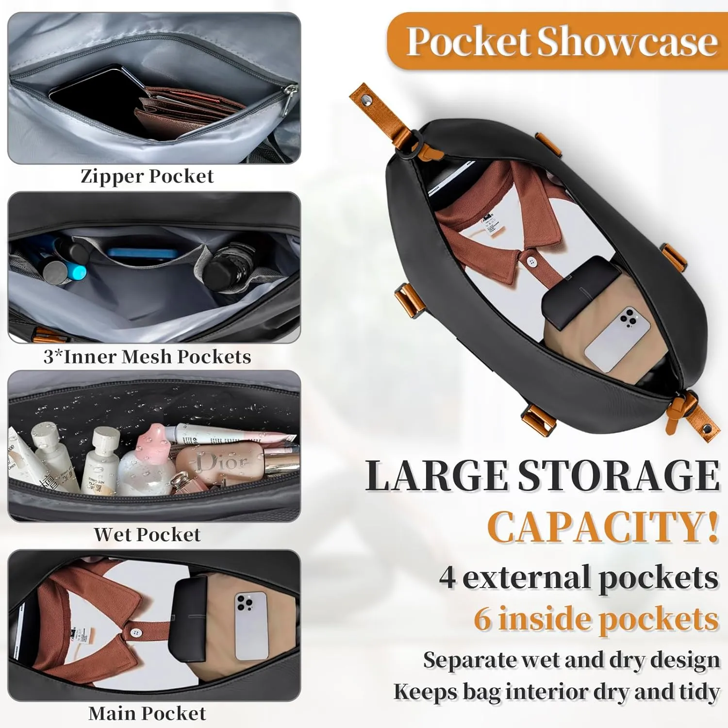 Travel Duffle, Waterproof Gym Weekender Overnight Tote Carry On with Luggage Sleeve, Dry Wet Pocket, Labor Delivery Hospital Bag