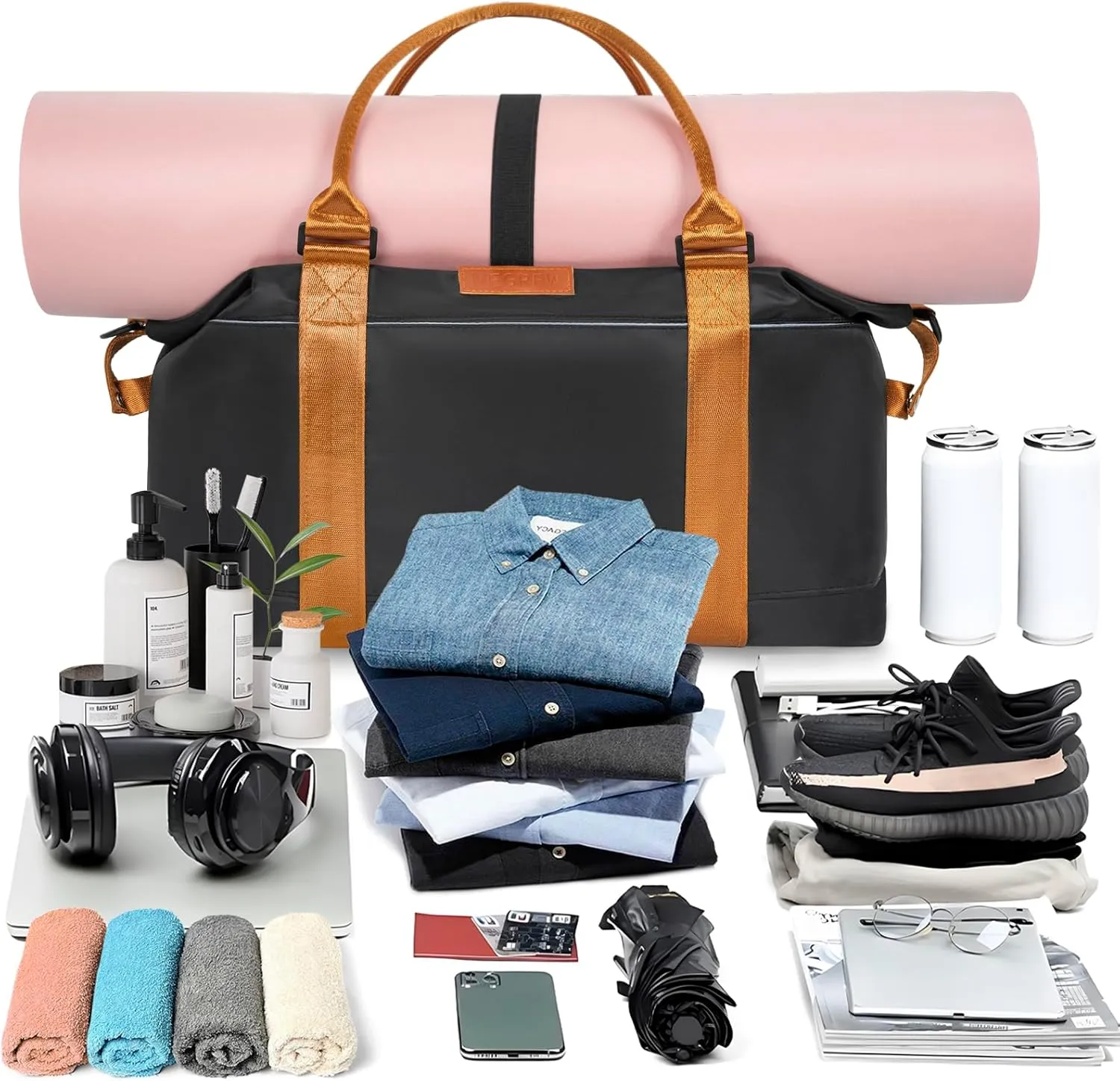 Travel Duffle, Waterproof Gym Weekender Overnight Tote Carry On with Luggage Sleeve, Dry Wet Pocket, Labor Delivery Hospital Bag