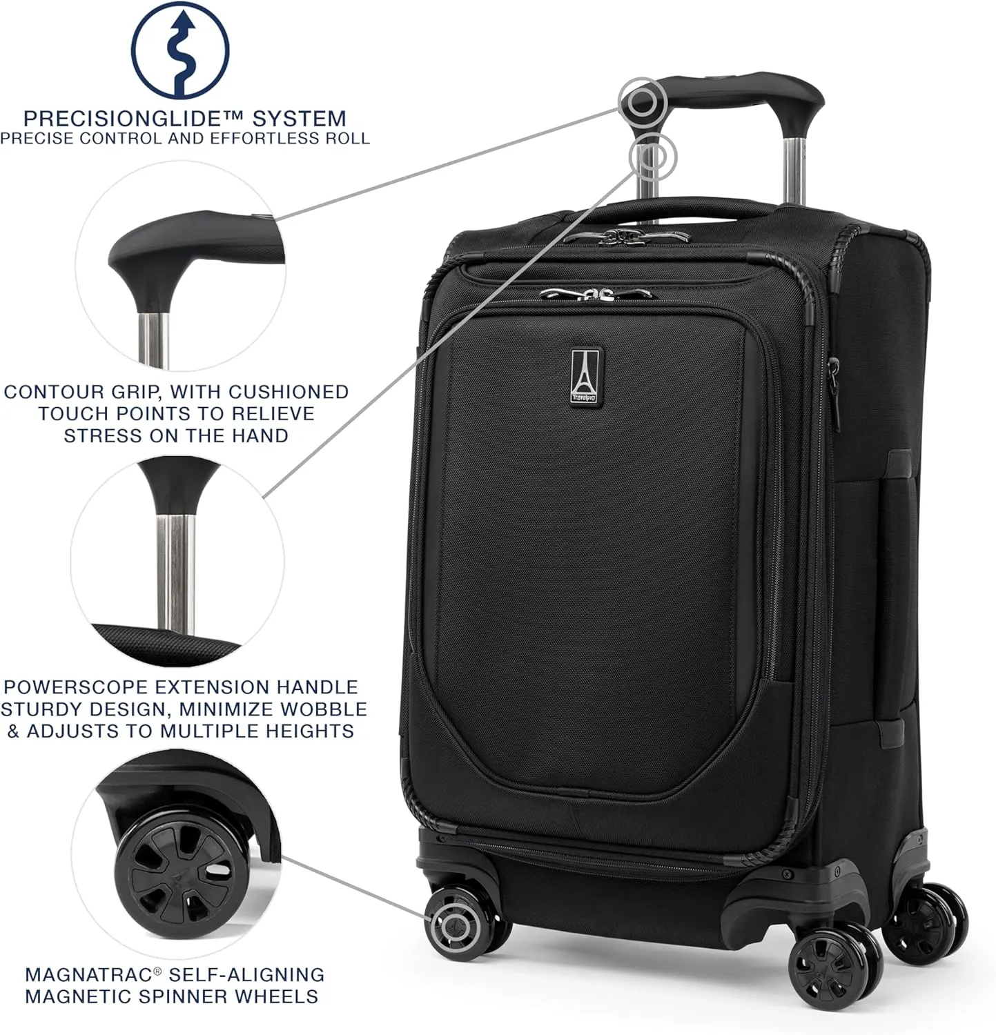 Travelpro Crew Classic Lightweight Softside Expandable Carry on Luggage, 8 Wheel Spinner Suitcase, Men and Women, Carry On 21-Inch, Black