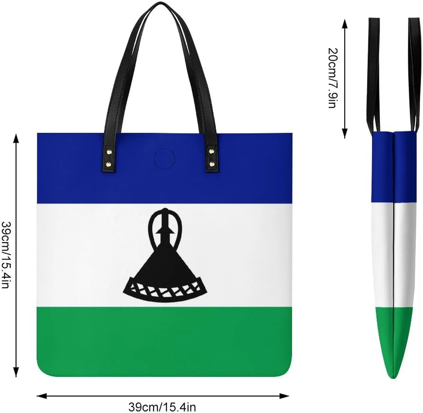 Trendy Lesotho Flag Women's Large Shoulder Bag Leather Tote for Work and Travel