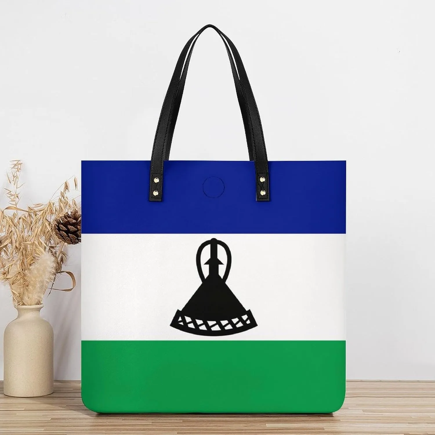 Trendy Lesotho Flag Women's Large Shoulder Bag Leather Tote for Work and Travel