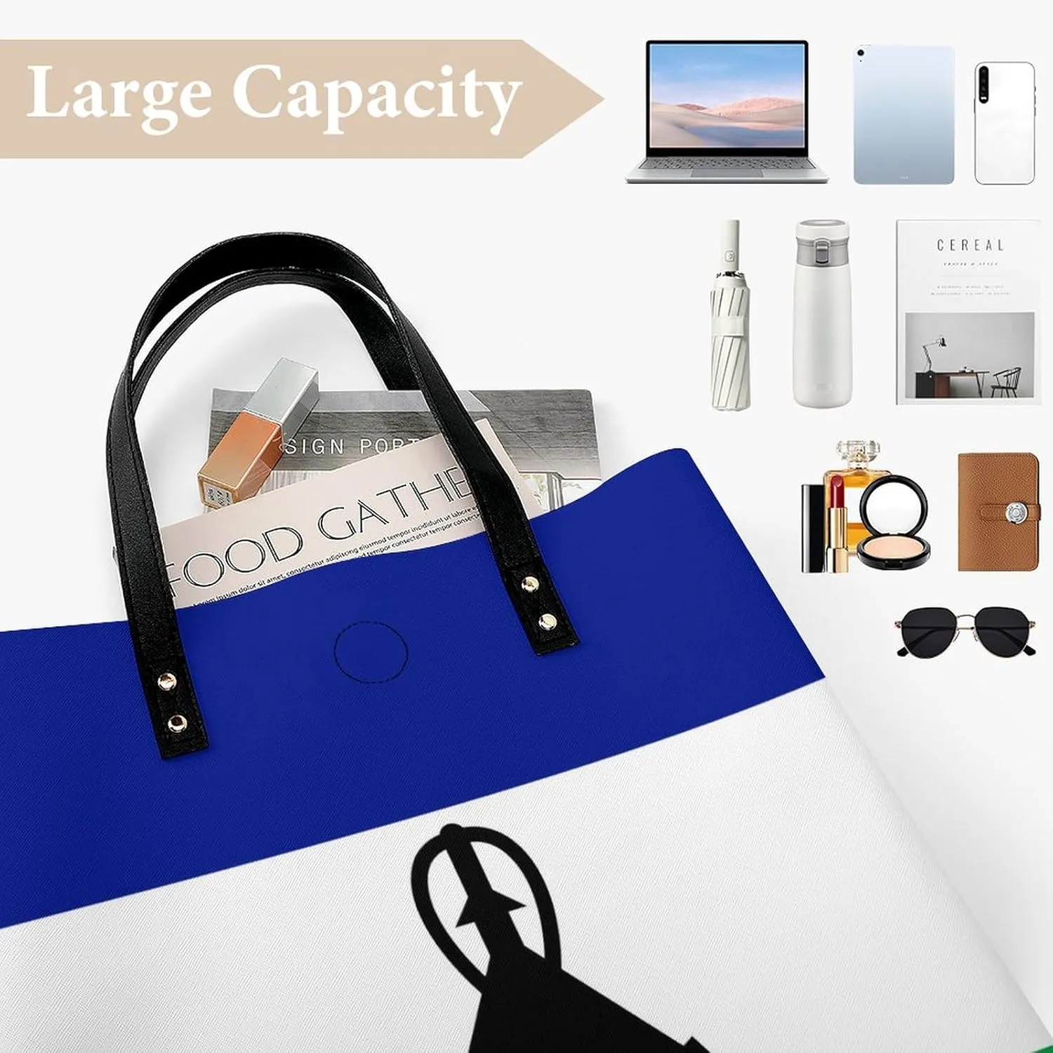 Trendy Lesotho Flag Women's Large Shoulder Bag Leather Tote for Work and Travel