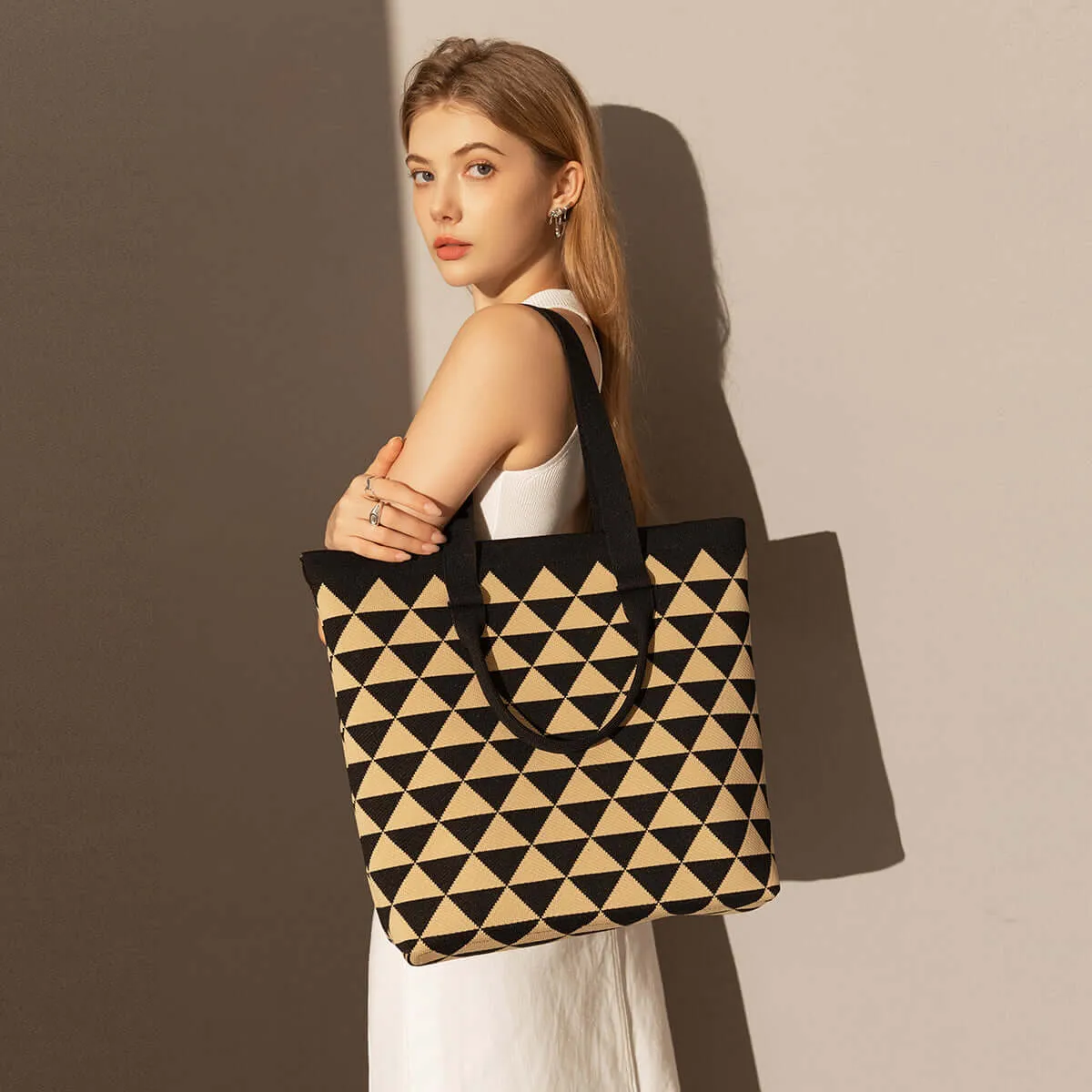 Triangle Khaki Privacy-focused Canvas Tote Huge selection Checkered Bag