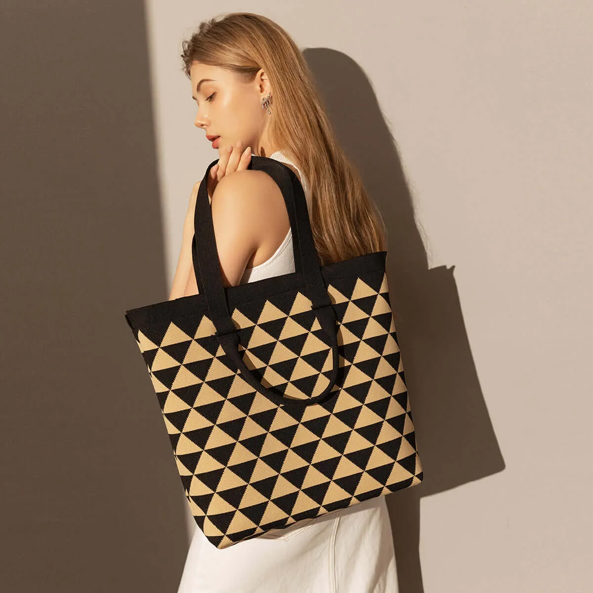 Triangle Khaki Privacy-focused Canvas Tote Huge selection Checkered Bag