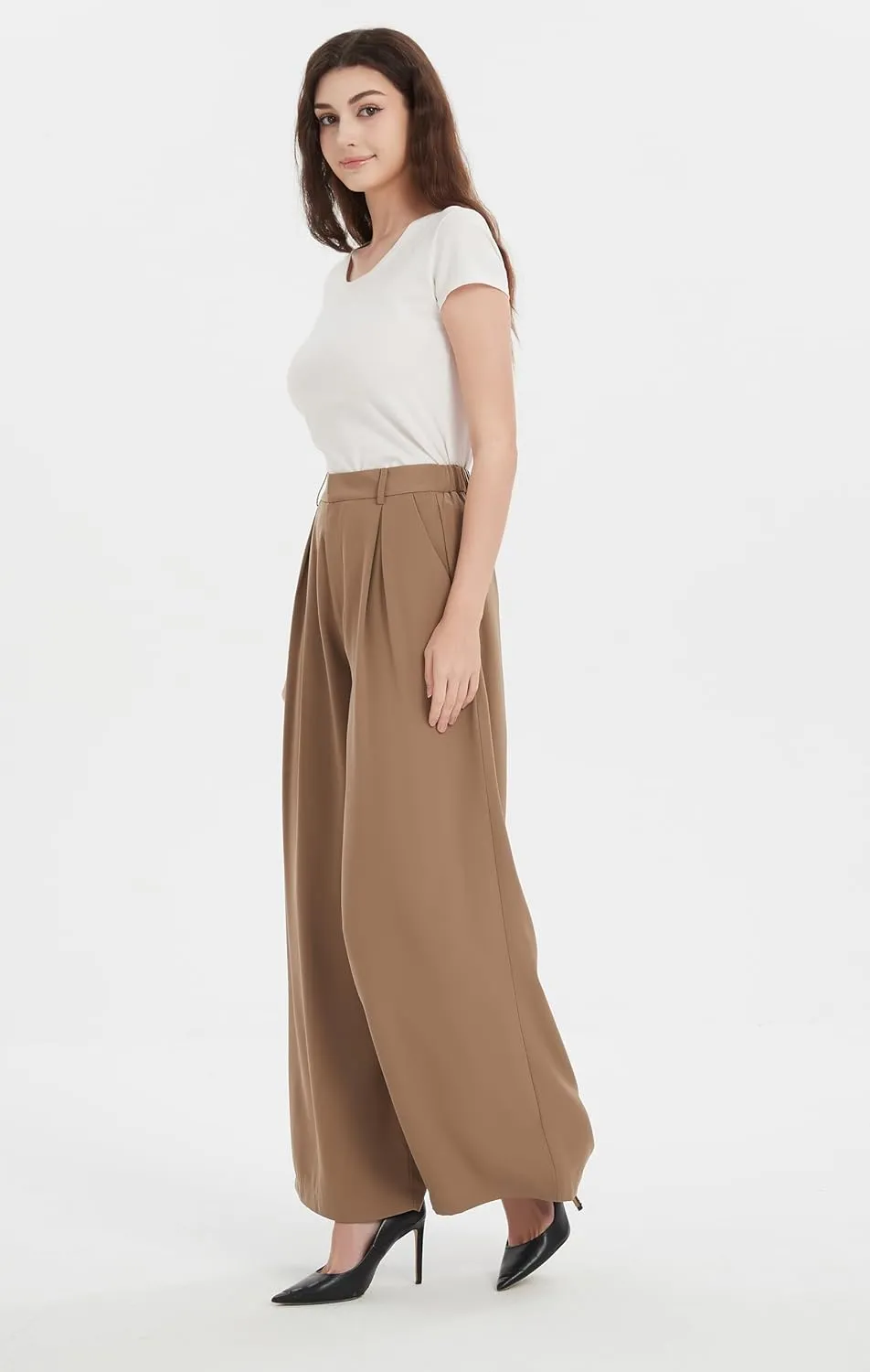 Tronjori Women High Waist Casual Wide Leg Long Palazzo Pants Trousers Regular Size