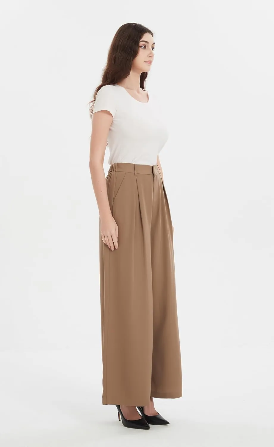 Tronjori Women High Waist Casual Wide Leg Long Palazzo Pants Trousers Regular Size