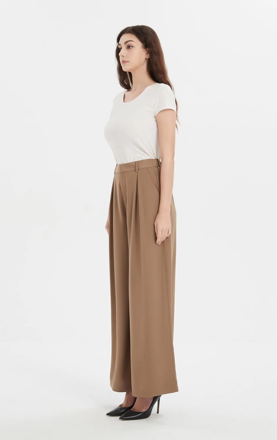Tronjori Women High Waist Casual Wide Leg Long Palazzo Pants Trousers Regular Size