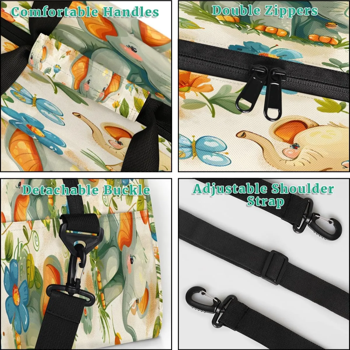 Tropical Flower Elephant Kids Overnighter Duffel Bags for Boys, Carry-On Size Sports Gym Bag with Front Zipper Pocket for School Practice or Overnight Travel Weekender Sleepover Tote Bag