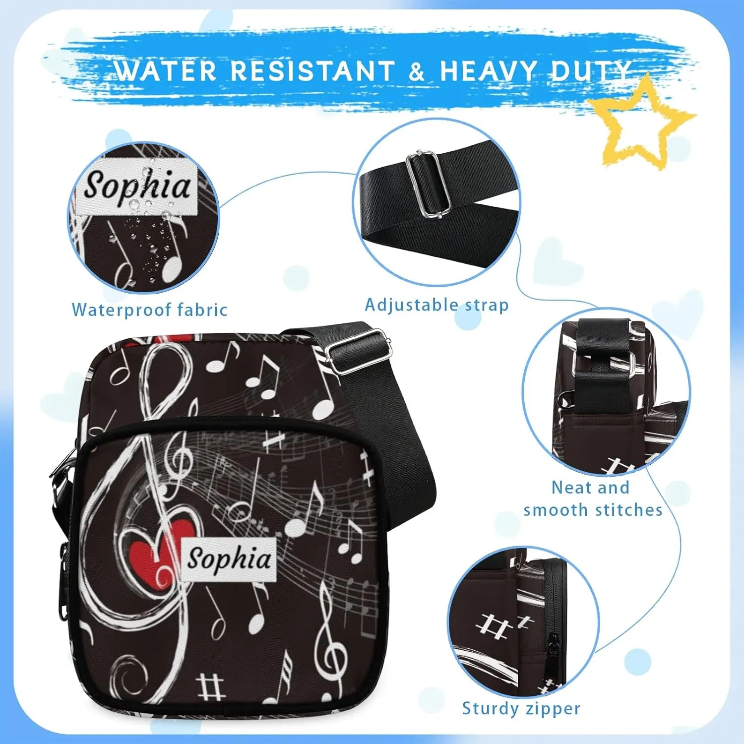 TropicalLife Personalized Crossbody Bag for Women Men Custom Name Messenger Bags