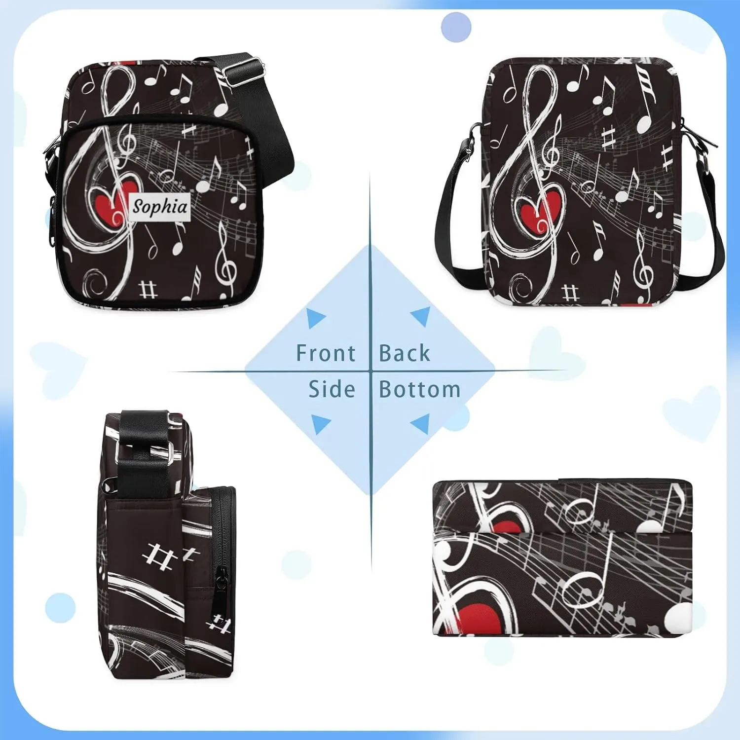 TropicalLife Personalized Crossbody Bag for Women Men Custom Name Messenger Bags