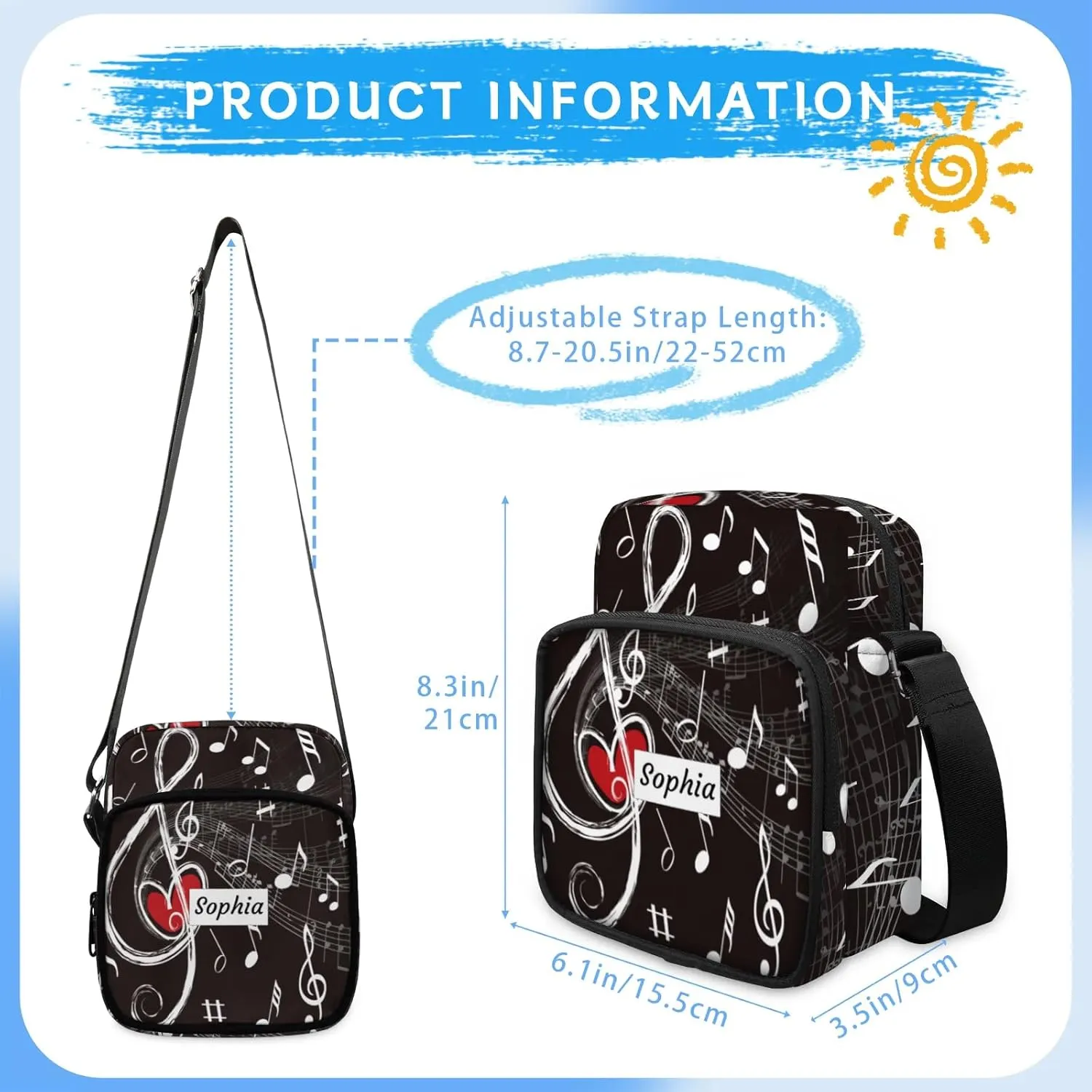 TropicalLife Personalized Crossbody Bag for Women Men Custom Name Messenger Bags