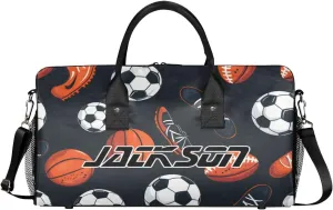 TropicalLife Personalized Soccer Football Sport Theme Duffel Bag Custom Name Gym Bags Carry On Travel Bag Weekender Overnight Bag for Women Men,